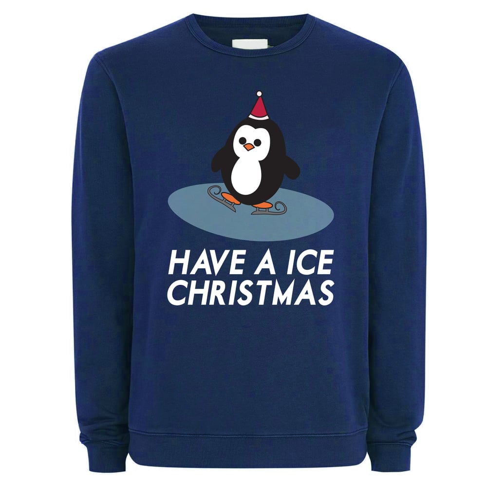 Image of Have a Ice Christmas Penguin Christmas Navy Sweat/Jumper