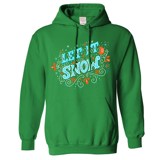 Image of Let It Snow Green Festive Hoodie With Blue Print Christmas Sweat/Jumper