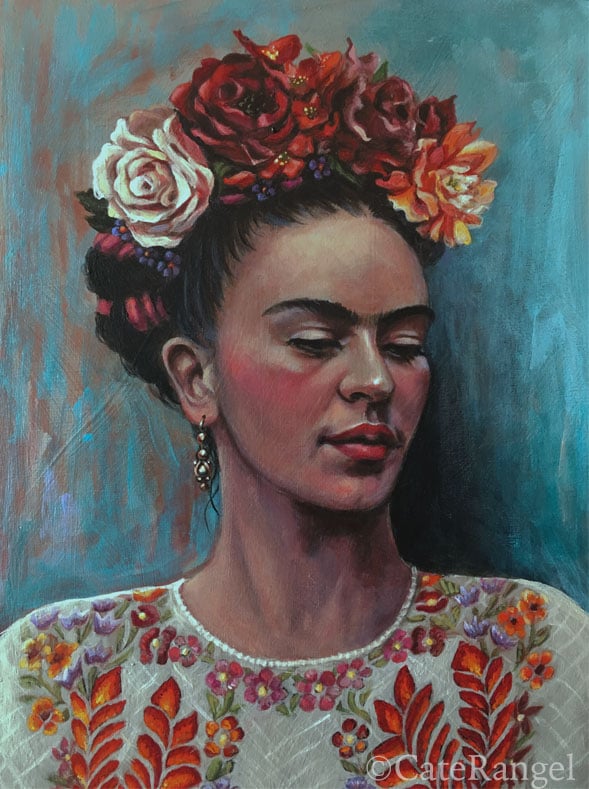 Cate Rangel — Frida with White Huipil - Open Edition Print