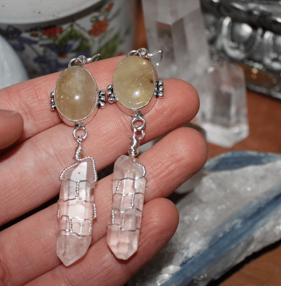 Image of Quartz & Golden Rutilated Quartz Sterling Earrings