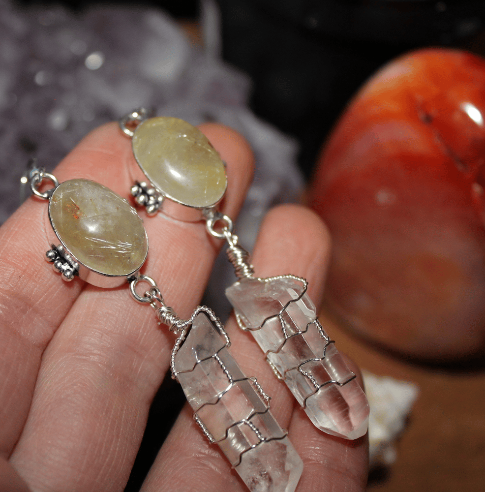 Image of Quartz & Golden Rutilated Quartz Sterling Earrings