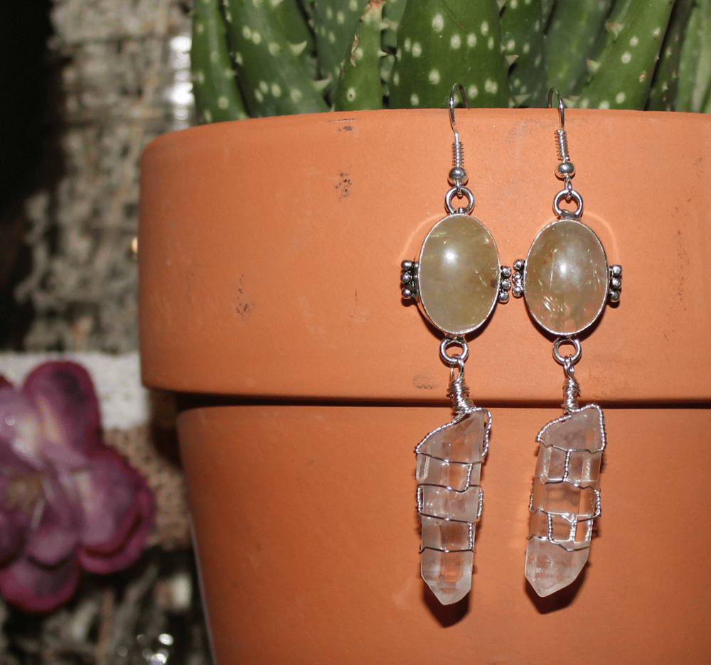 Image of Quartz & Golden Rutilated Quartz Sterling Earrings