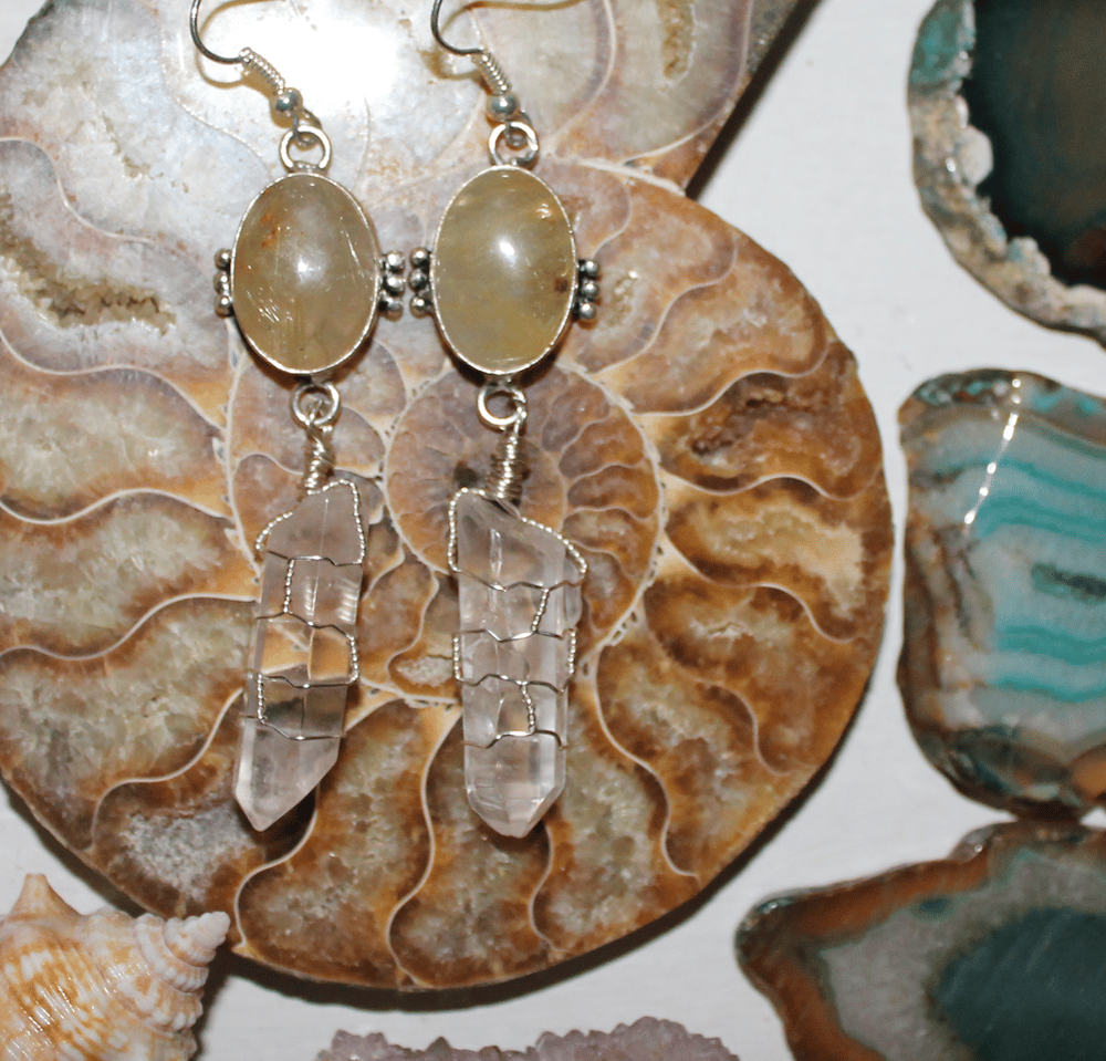 Image of Quartz & Golden Rutilated Quartz Sterling Earrings