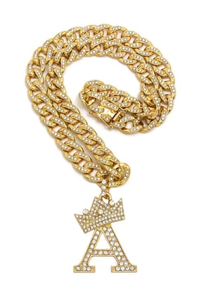 Image of Crown Letter on Bling C Link Chain