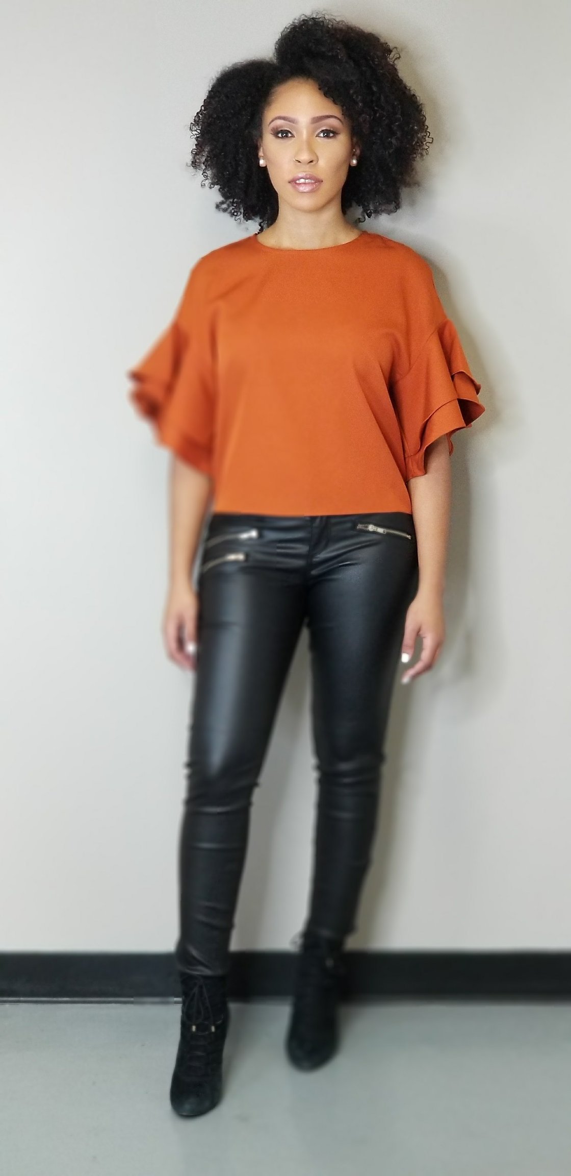 Image of Rust Ruffle Top