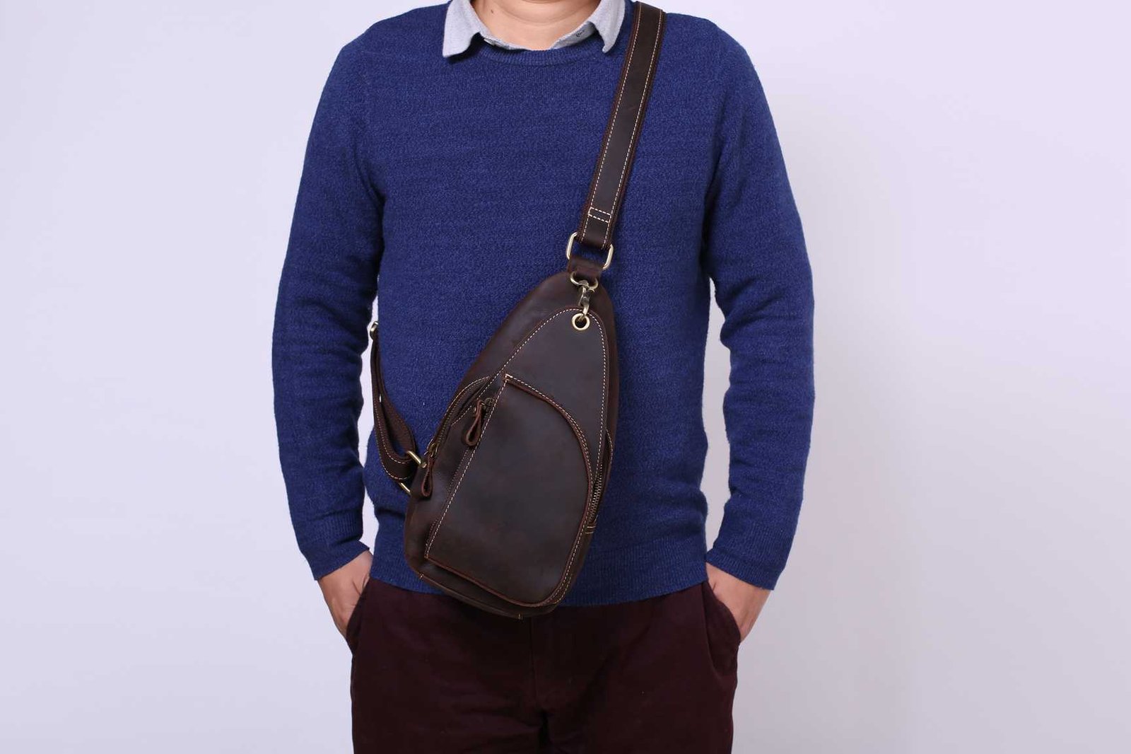 Handcrafted Genuine Leather Men Chest Bags Leisure Chest Pack Men   XL5B7769 