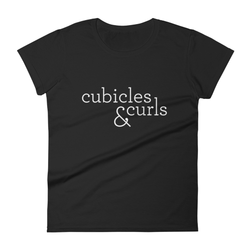 Image of Cubicles & Curls Women's Tee - White Text