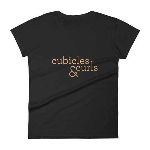 Image of Cubicles & Curls Women's Tee - Peach Text