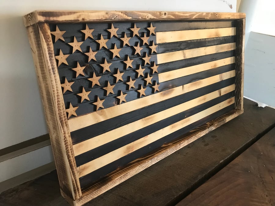 Image of Small American Flag with Burned Finish