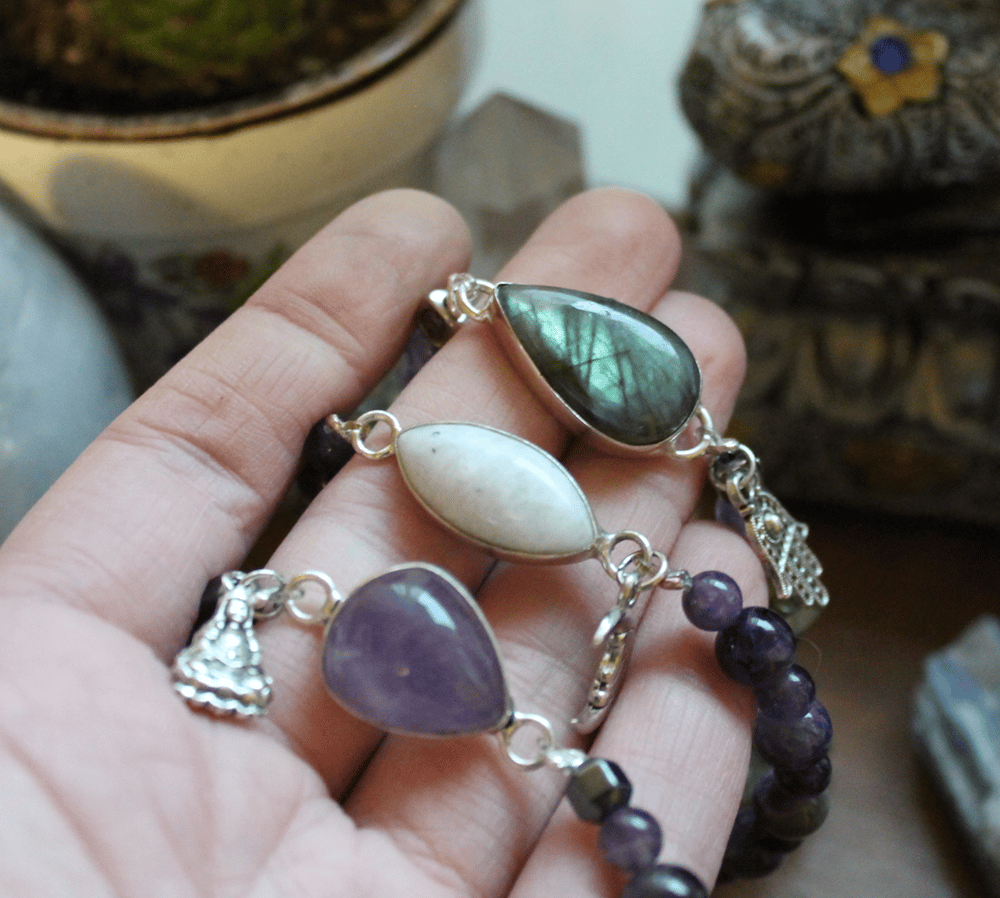 Image of "Profoundly Protective & Peaceful" Talisman Bracelets (Amethyst, Labradorite, Moonstone, Hematite)