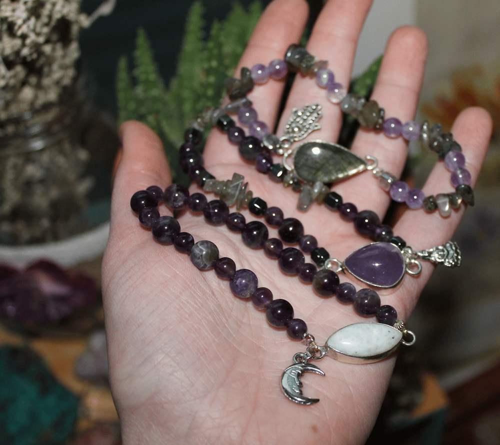 Image of "Profoundly Protective & Peaceful" Talisman Bracelets (Amethyst, Labradorite, Moonstone, Hematite)