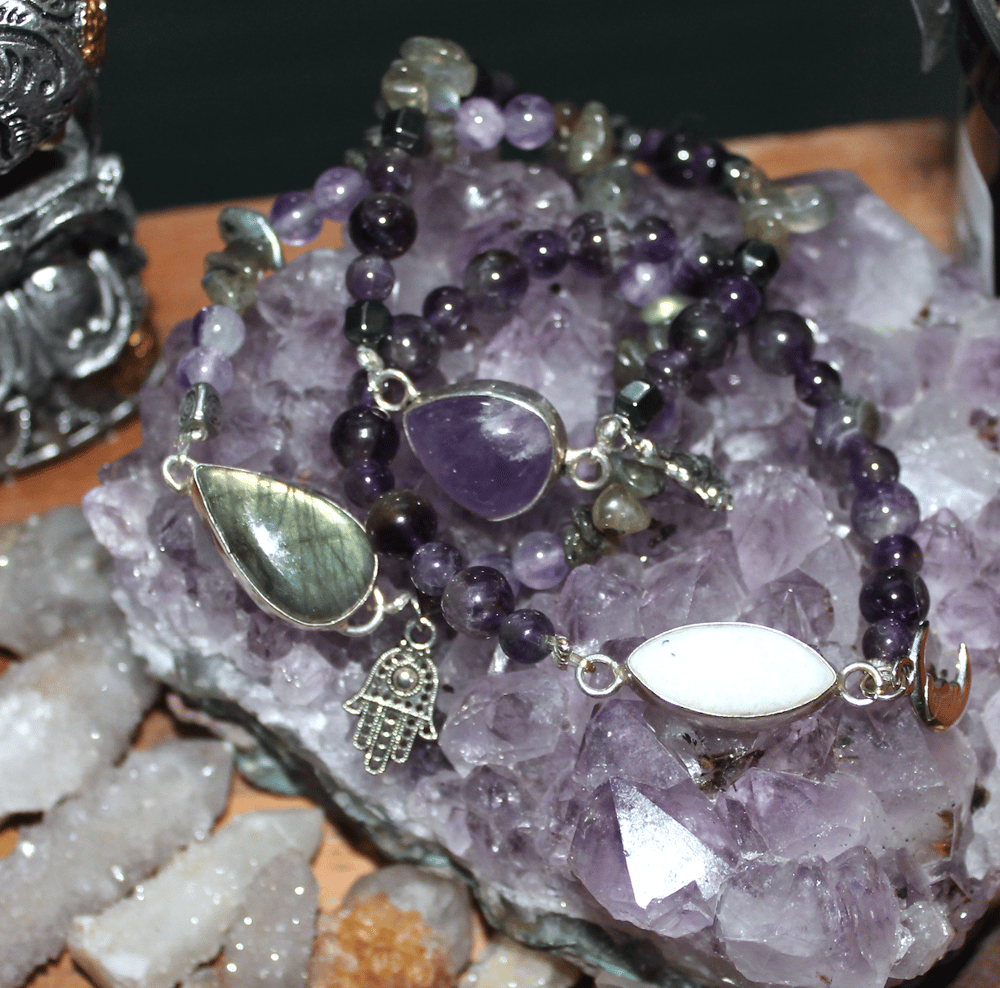 Image of "Profoundly Protective & Peaceful" Talisman Bracelets (Amethyst, Labradorite, Moonstone, Hematite)