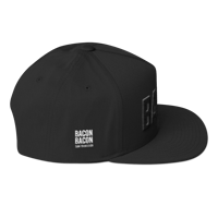 Image 2 of Bacon Embroidered Flat Bill Hat - Black