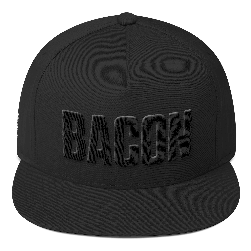 Image of Bacon Embroidered Flat Bill Hat - Black