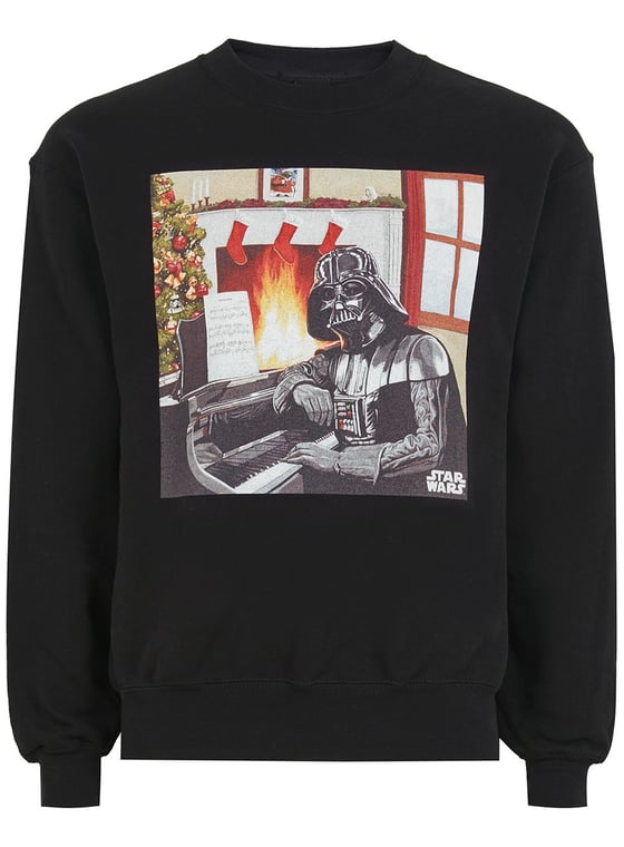 Image of Vader Playing Piano Long Sleeve Black Christmas Top/Jumper
