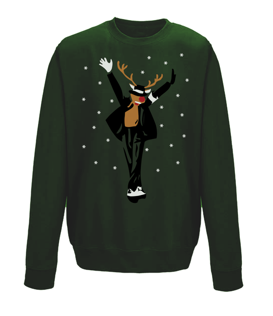 Image of Michael Jackson reindeer bottle green Sweat/Jumper | NEXT DAY DELIVERY