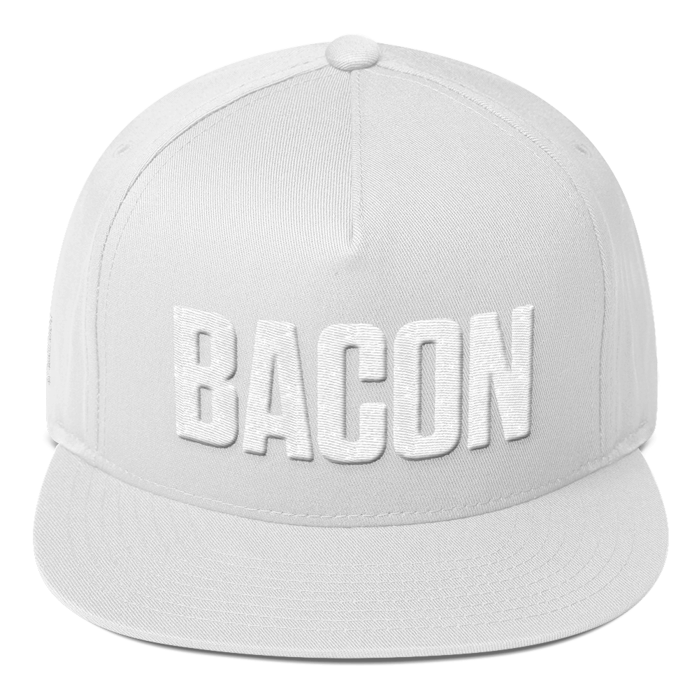 Image of Bacon Embroidered Flat Bill Hat - White