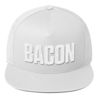 Image 1 of Bacon Embroidered Flat Bill Hat - White