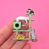 Image 1 of XL Cat Tree, hard enamel pin - cat scratching post - flair - lapel pin 
