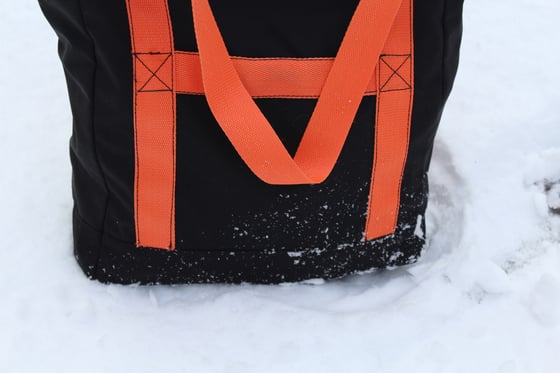 Image of Tote Bag / Black Cordura / Durable Roomy /Army Canvas Lining/Orange Polyester Straps