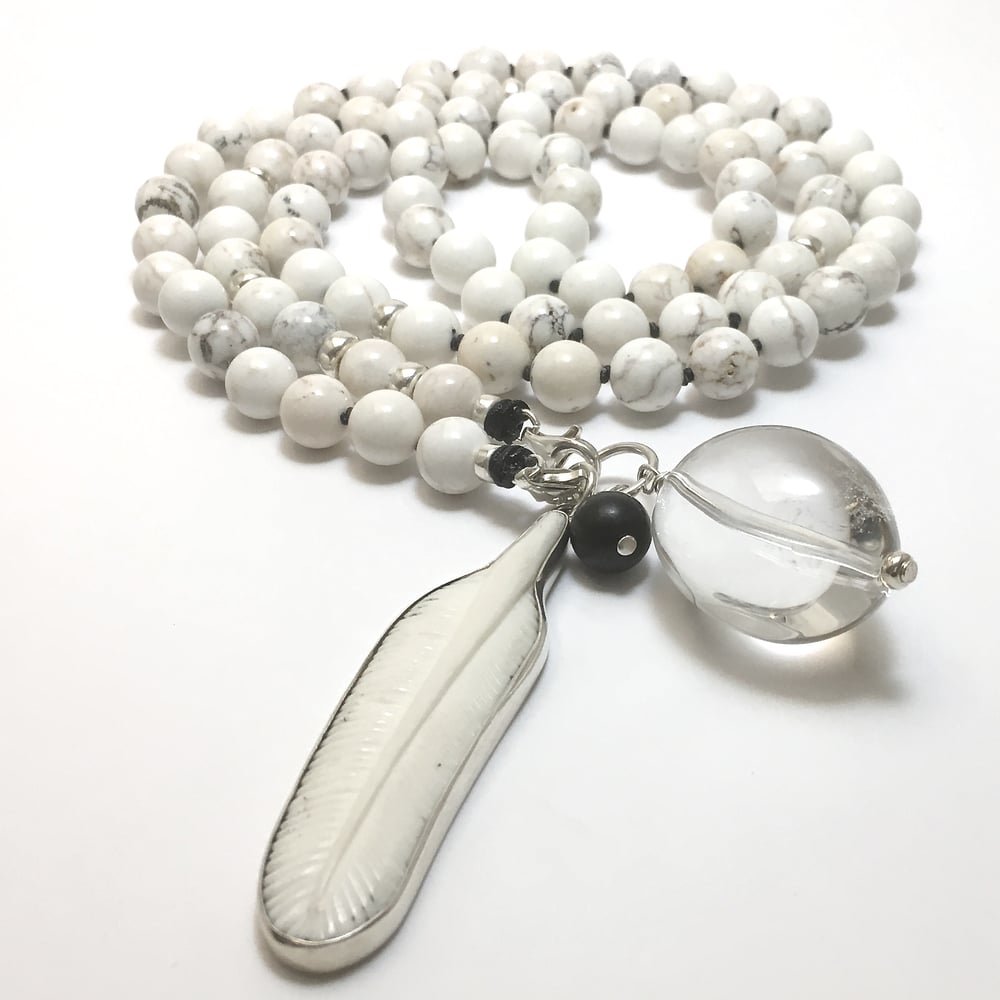 Image of Howlite as a Feather Double Infinity Mala 88
