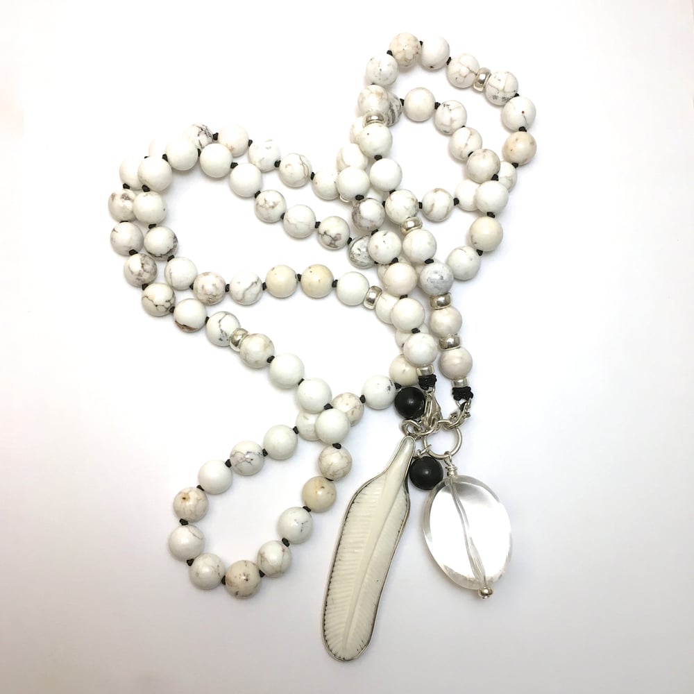 Image of Howlite as a Feather Double Infinity Mala 88