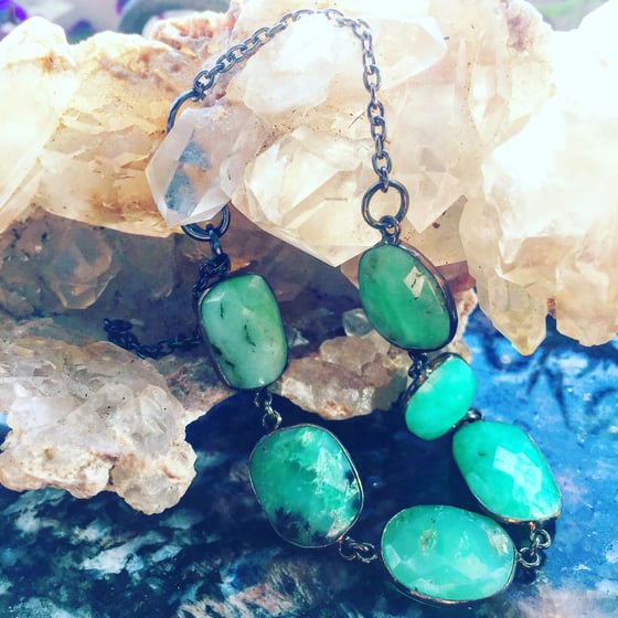 Image of HEART CHAKRA HEALING bevelled CHRYSOPRASE on oxidized chain.