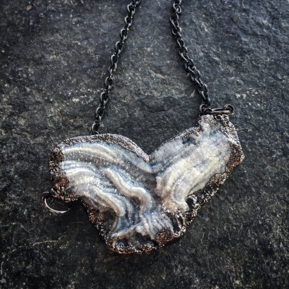 Image of "AGATE GEODE THE WOMB OF THE DIVINE" ~Heart Shaped Raw Geode on oxidized chain