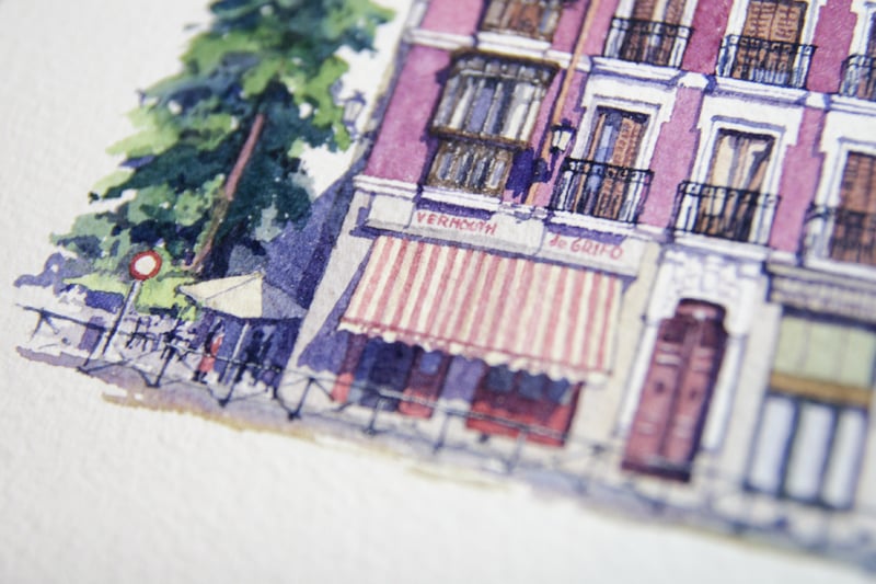 Image of Calle Mayor - Madrid, España | Original Watercolor | Acuarela Original