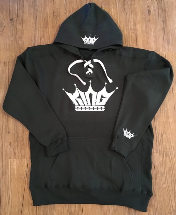 Image of Army green K.I.N.G PULLOVER HOODIE with lace strings