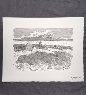 Image of Sandwich Islanders In The Surf- Letterpress Print