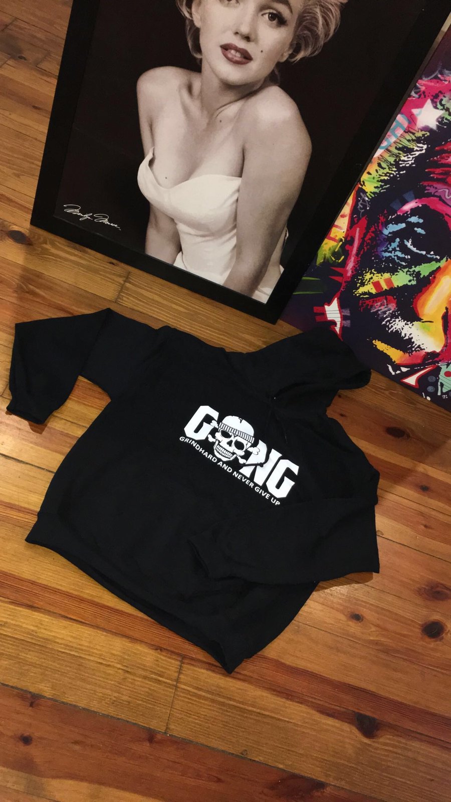 Image of Black and White GANG Logo Hoodie