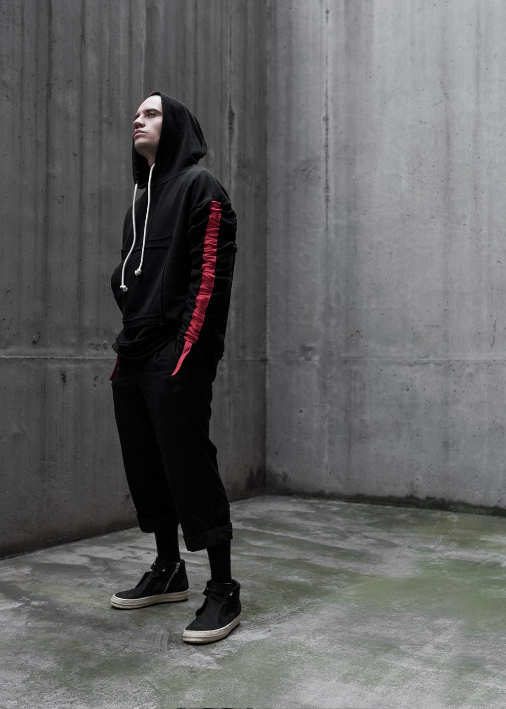 Black hoodie with red stripes Clearance