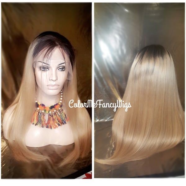 Image of Virgin Brazilian Straight T1b/613/27HL Front Lace Wig