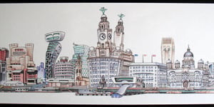 Liverpool Waterfront Art Print - Canvas White Design - LARGE