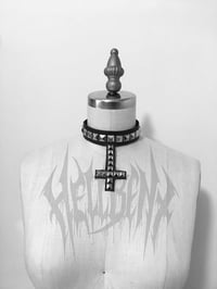 Image 3 of Hellbent Angelripper Studded Inverted Cross Leather Choker