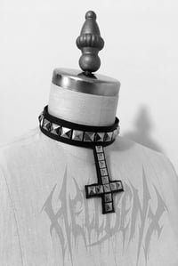 Image 4 of Hellbent Angelripper Studded Inverted Cross Leather Choker