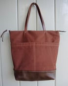 Image of Brown waxed canvas and leather tote