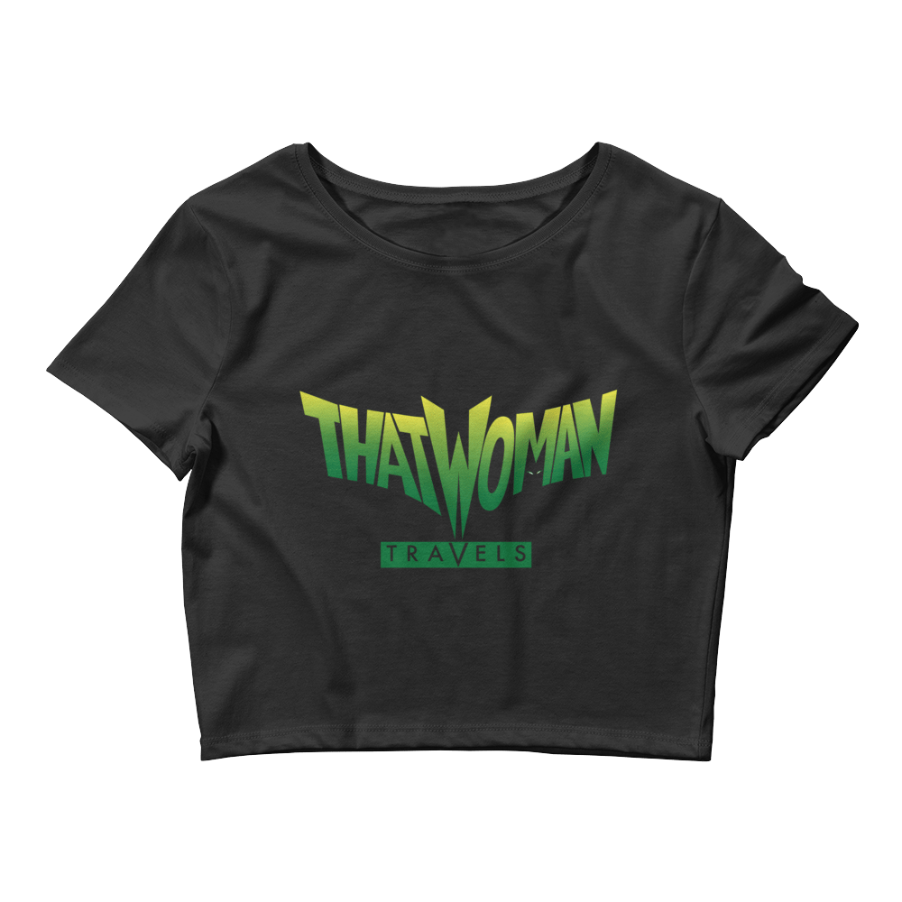Image of ThatWoman travels  black crop top green logo