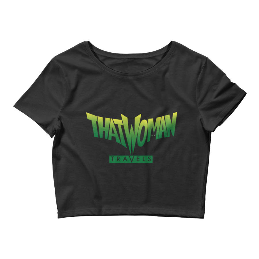 Image of ThatWoman travels  black crop top green logo