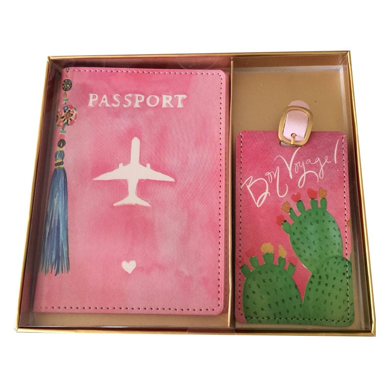 Image of Pink Passport & Luggage Tag Set