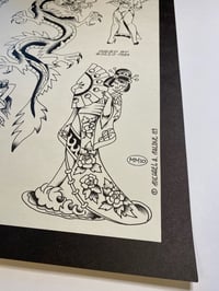 Image 1 of Malone 1980’s  Flash Vtg Sheet Geisha Dragons