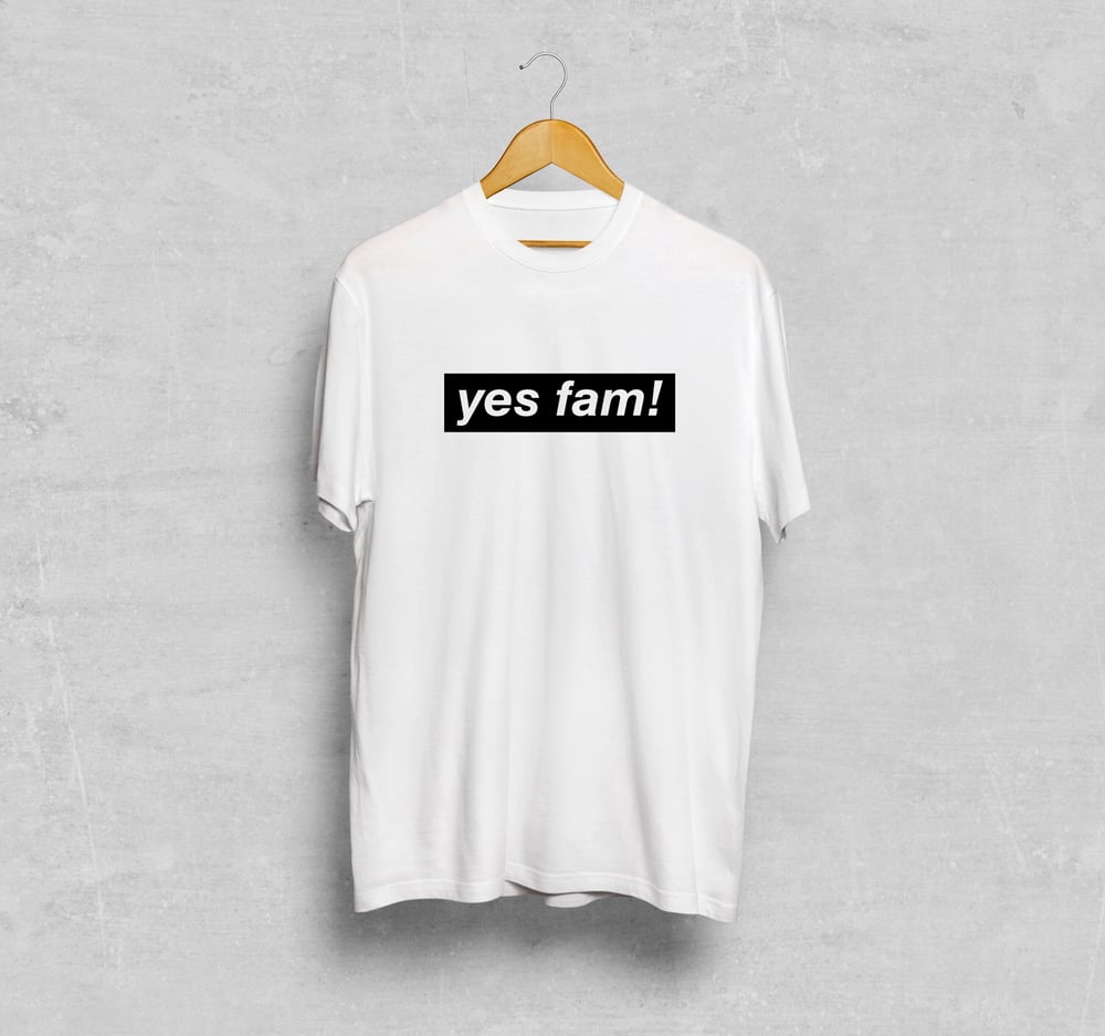 Image of yes fam! T-shirt Black Logo on White