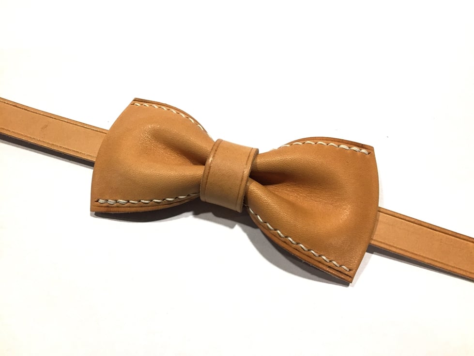 Image of Personalized Handmade Vegetable Tanned Leather Bow Tie, Groomsmen Bow Tie, Wedding Bow Tie BT01