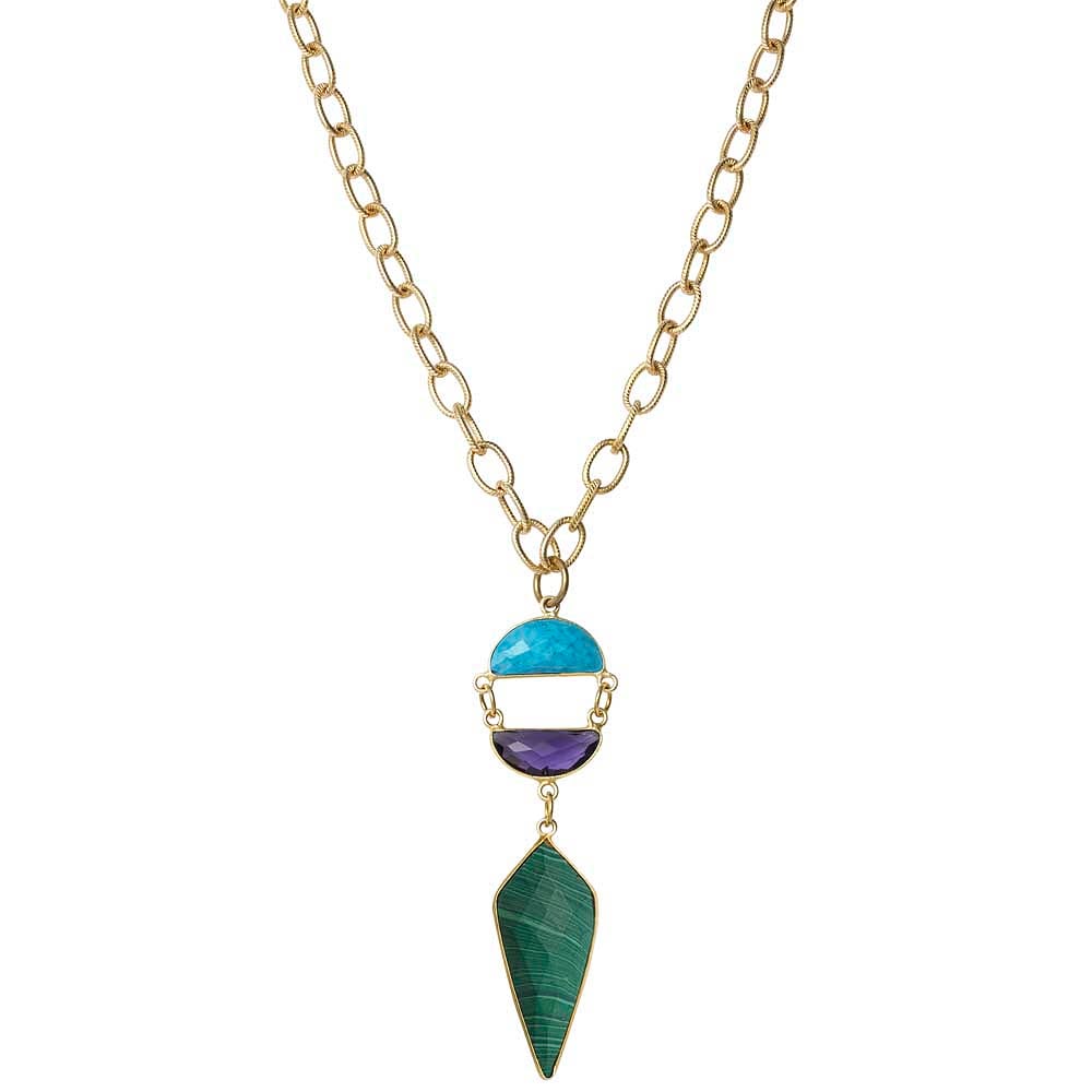 Image of TURQUOISE, AMETHYST & MALACHITE ARROWHEAD Y-NECKLACE