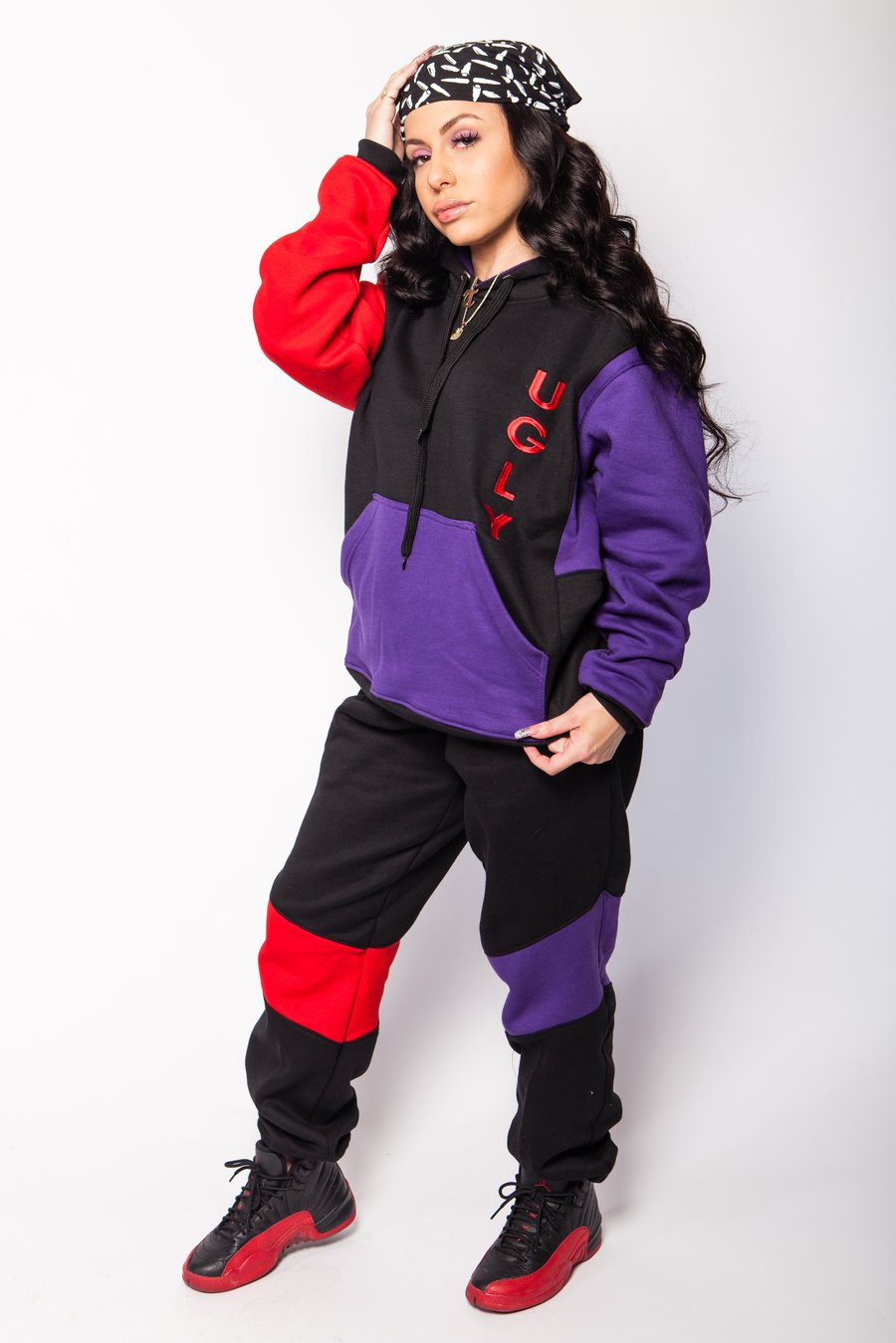 Image of Red Purple Black UGLY hoodie