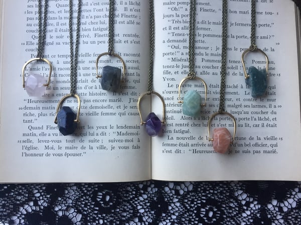 Image of Hammered Brass Half Hoop + Gemstone Necklace