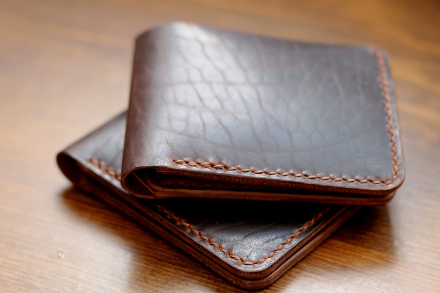 Image of Traditional Bifold Wallet in Horween Waxed Flesh Dark Nut Dublin