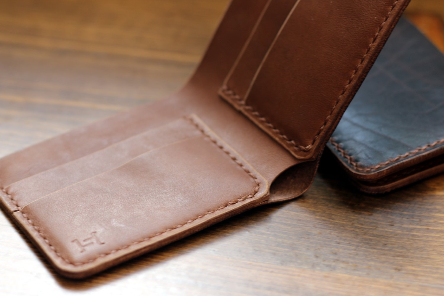 Image of Traditional Bifold Wallet in Horween Waxed Flesh Dark Nut Dublin