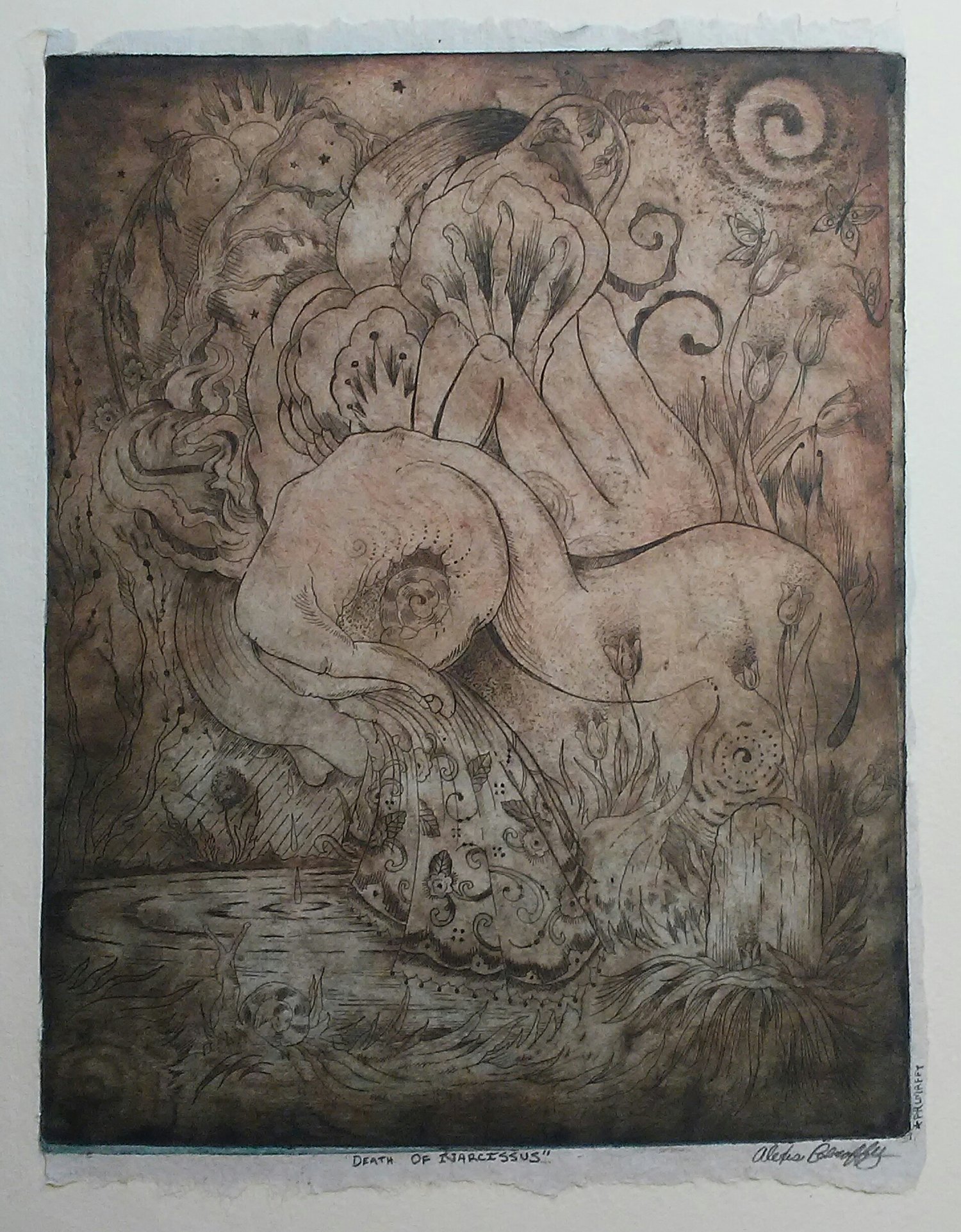 Image of Death of Narcissus Etching - Muted Earth Tones